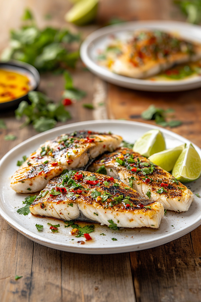 Gegrillter Wolfsbarsch mit Chili-Limetten-Dressing